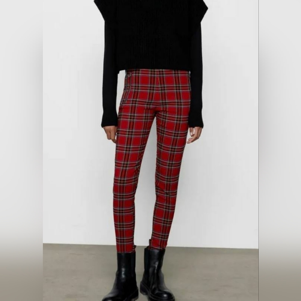 Red Plaid Skinny Pants - Classic Tartan Print